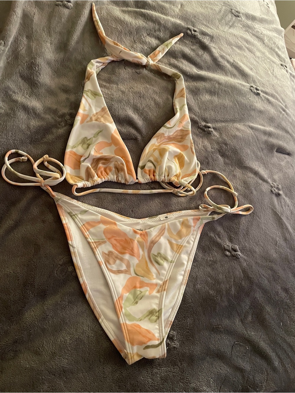 Abercrombie & Fitch Floral Halter Triangle Bikini - Cream, Peach & Sage